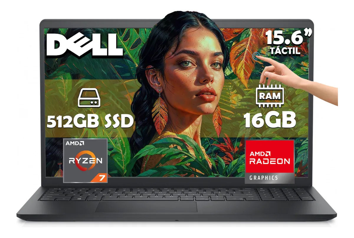 Dell Inspiron 3535 Laptop visualización táctil | 15.6 pulgadas 1920 x 1080 FHD | Ryzen 7-7730U – 512 GB SDD – 16 GB RAM | 8 núcleos @ 4.5 GHz Win 11 Home Noir Negro