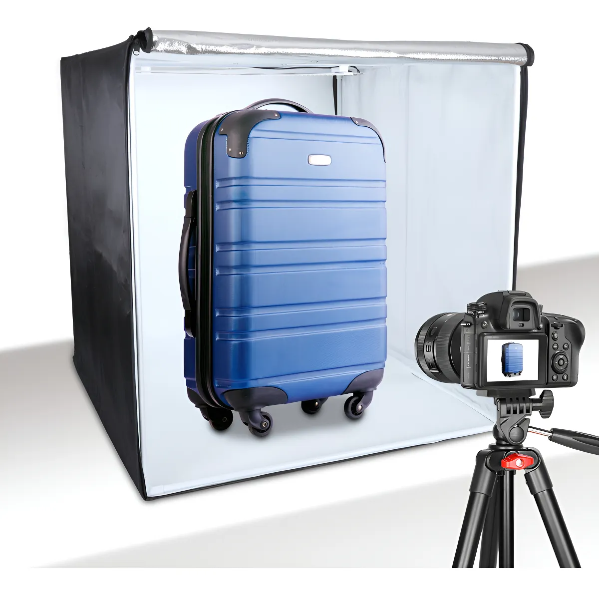 Caja de Luz para Fotografía Profesional Extra Grande (80x80x80cm), Dos Paneles de Luz LED Blanca, 3 Fondos de Color tipo Ciclorama, Incluye Funda y Accesorios, para Estudio de Fotografía de Producto