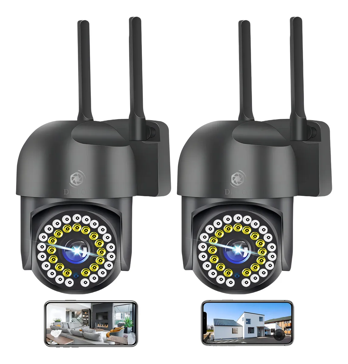 2pcs Cámara De Seguridad Exterior Wifi Foco Hd Visión Alarma Color Negro Dheot IP