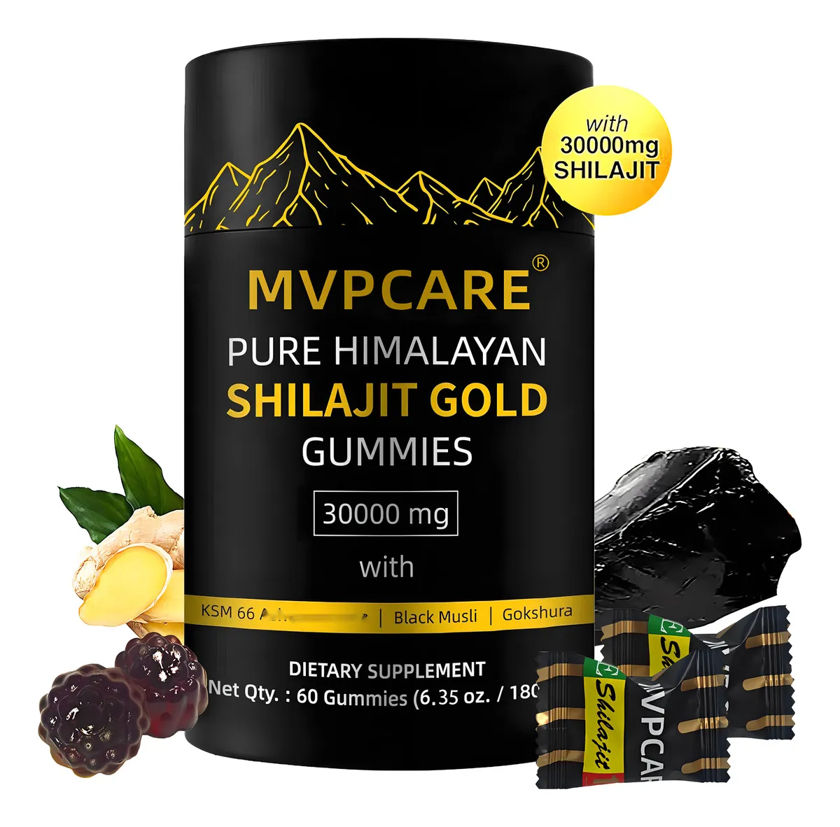 Mvpcare Dosis Máxima 30.000 Mg Shilajit Gummies Puro Del Himalaya 85 Micronutrientes Apto Para Hombres Y Mujeres 100% Natural Orgánico 60 Gommies