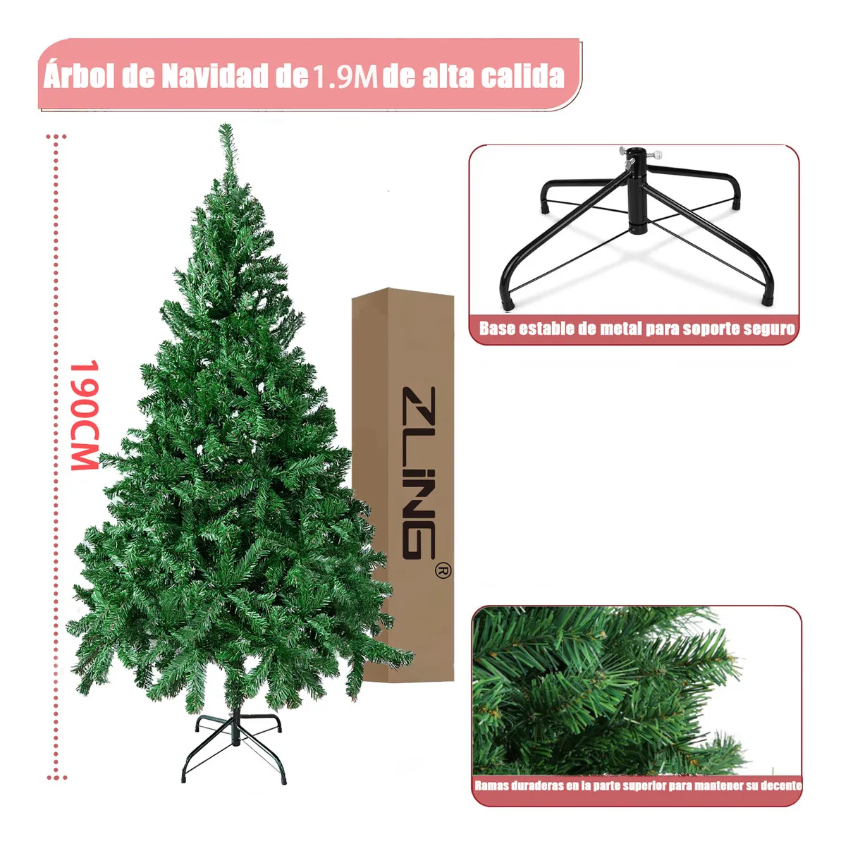 190cm Árbol De Navidad Artificial Para Navidad 6ft/1.9mts 650 Ramas Árbol De Navidad Color Verde