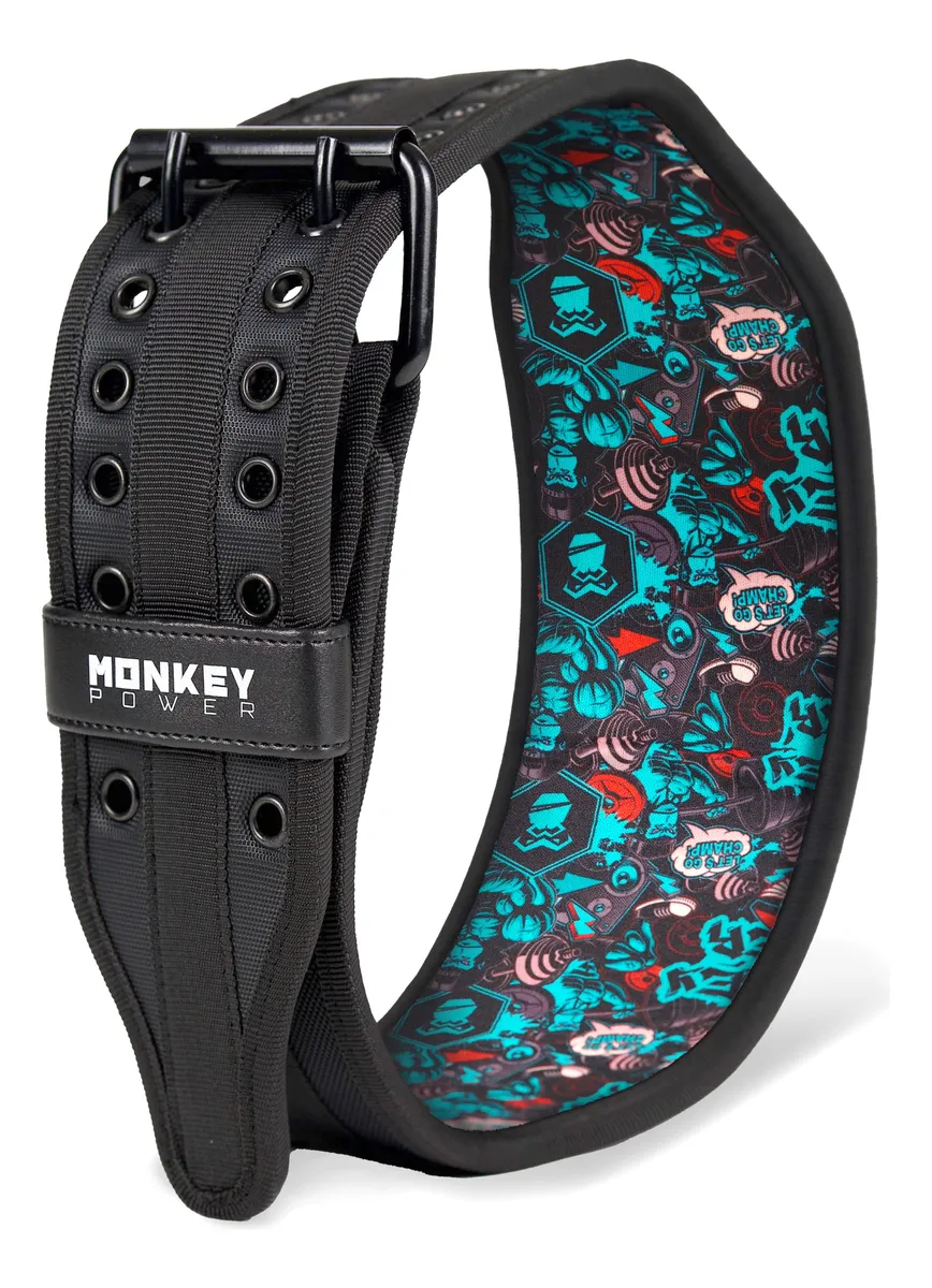 Monkey Power Ny-power Cinturón De Peso Fitnes Fajo Cinto Gym Black Grafitti Blue Medium – Mediana