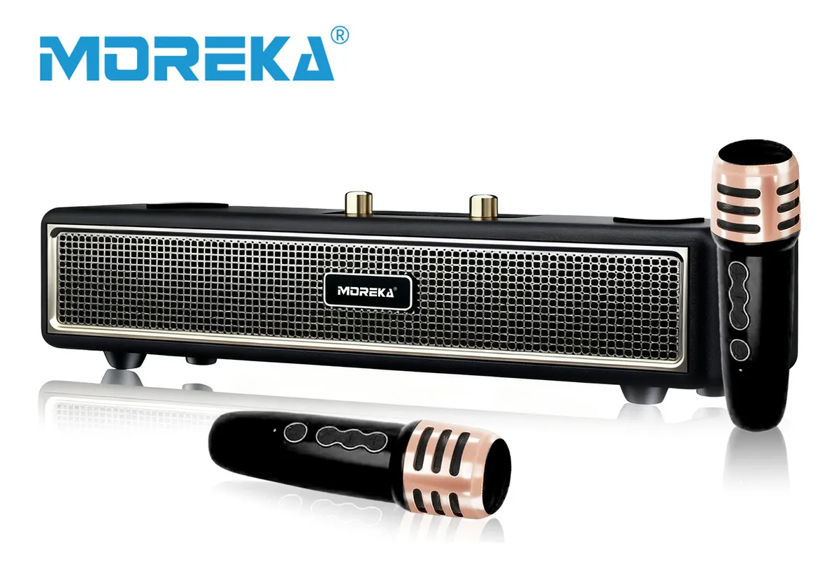 Moreka 392+ – Altavoz De Karaoke Portátil Con Bluetooth, Recargable, De 30 W, Con 2 Micrófonos Y Cable De Audio Para Guitarra (negro)