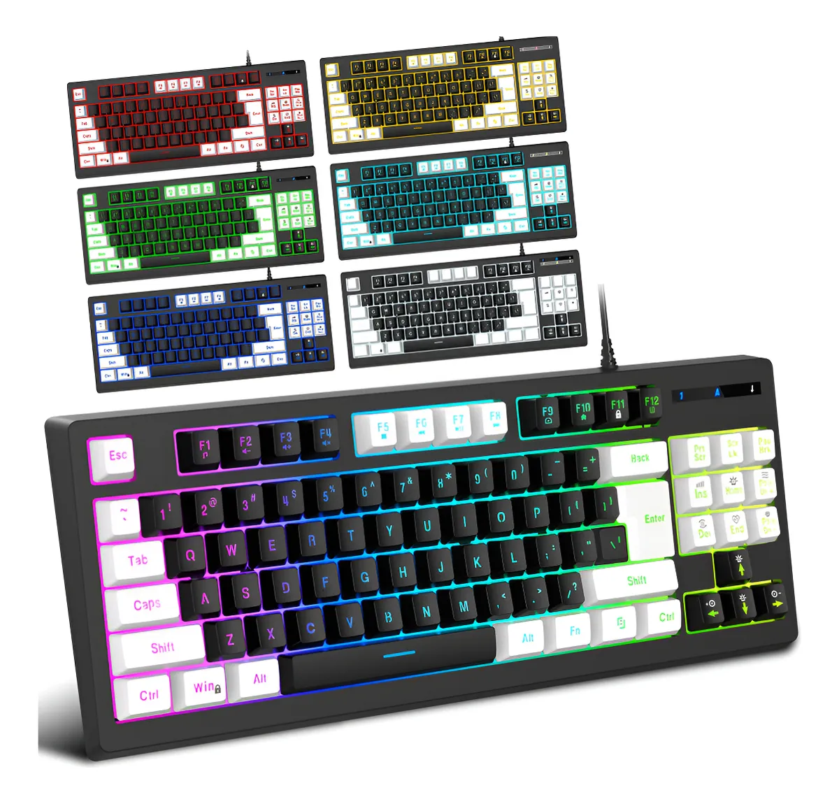 Teclado Gamer Rgb 87 Teclas Tipo Membran De Juegos Y Oficina