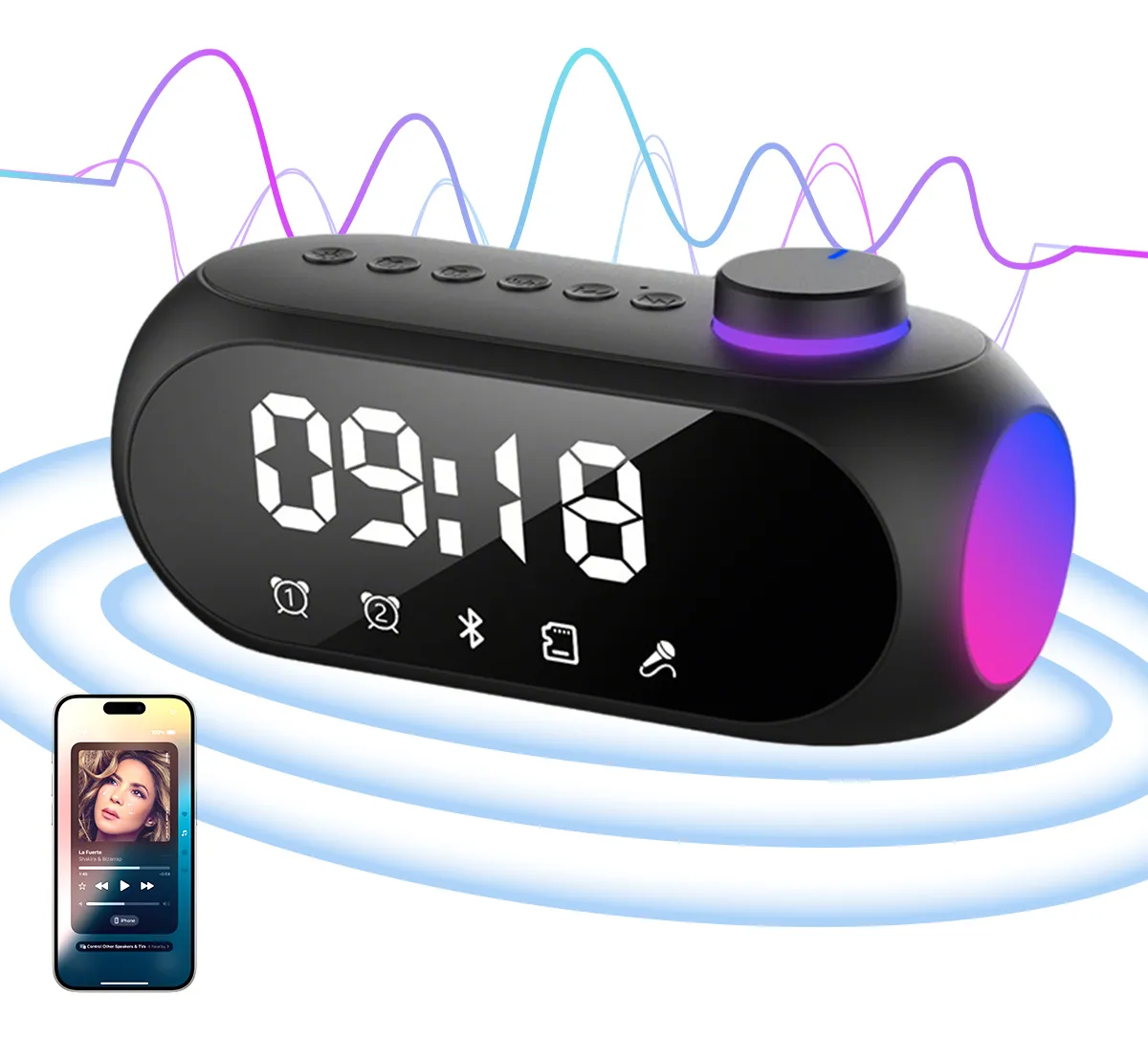Audio Bluetooth Portátil Con Reloj Digital Y Radio Fm Usb