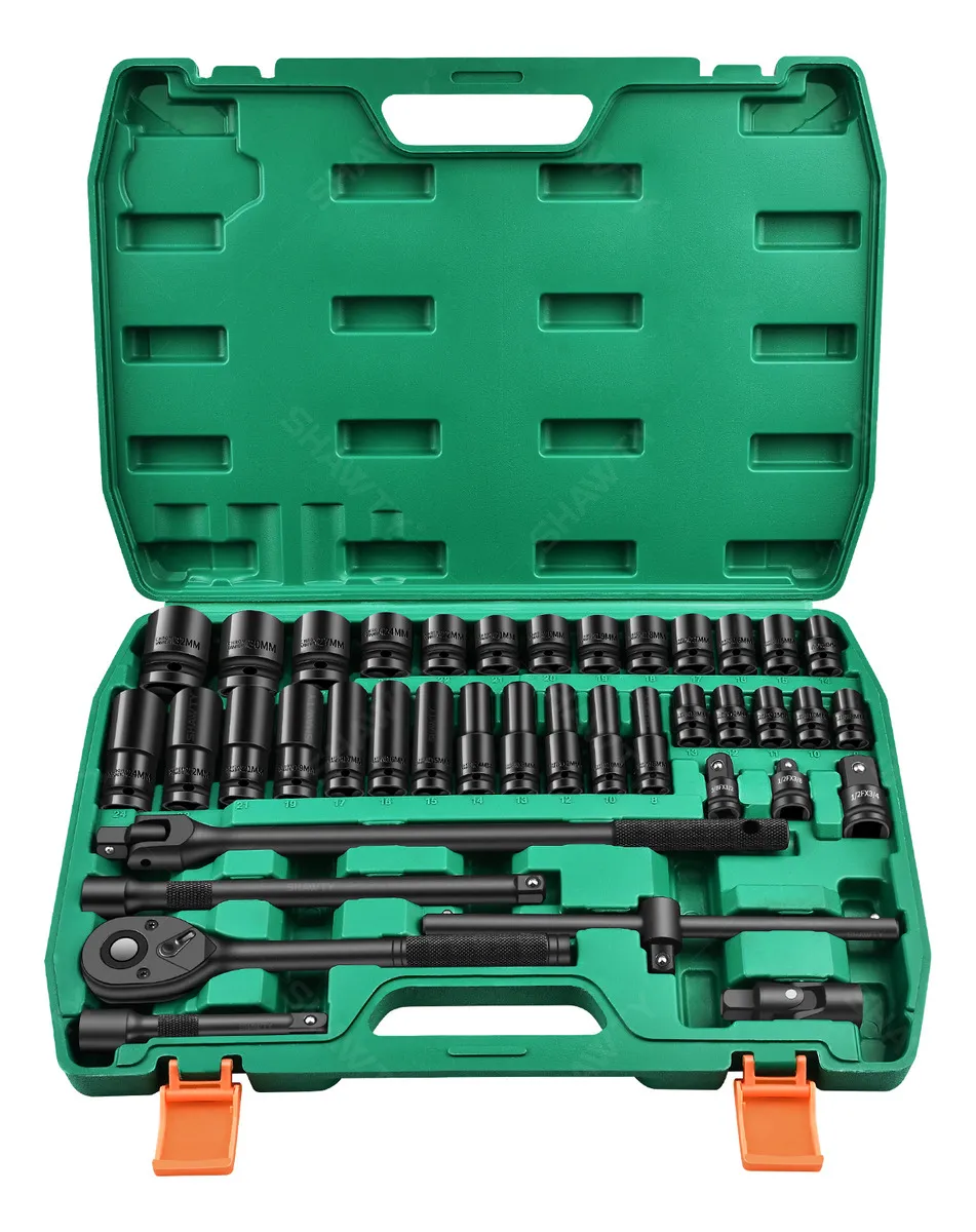 SHAWTY Juego De Herramientas Datos Alto Impacto De 1/2″, 40 Piezas Juego de Llaves De Impacto, Cr-V, Incluye Barra De Extensión Adaptador Y Junta Univers, Para Reparación Automática