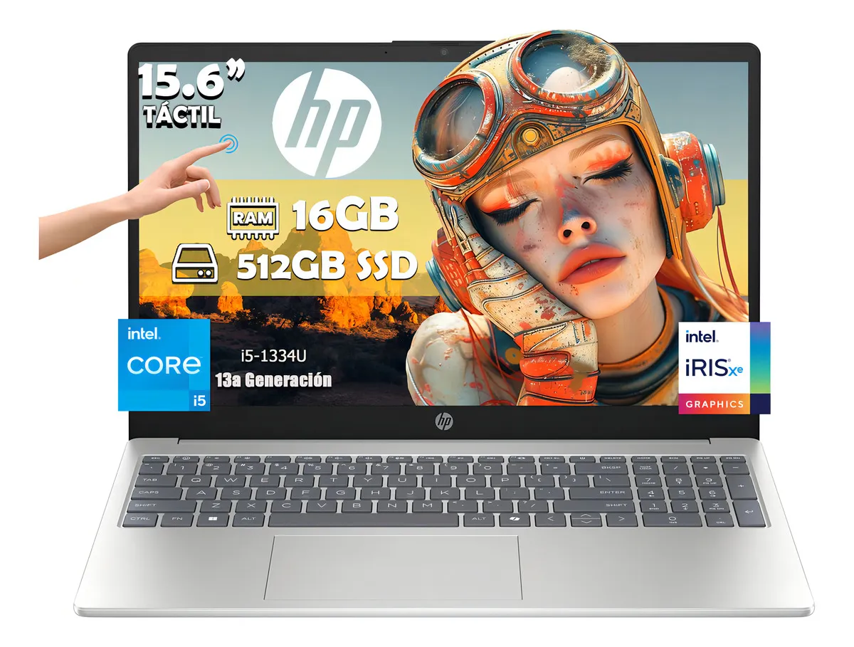 Laptop Hp 15-fd0150wm Intel Core I5-1334u 512gb 16gb Ram Touch Full Hd 1920x1080px Gráficos Intel Iris Xe Windows 11h
