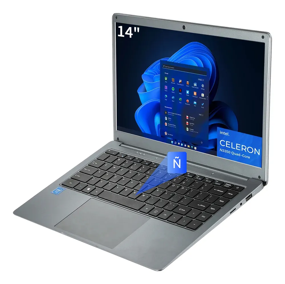 Laptop Coolbook Gris Espacial 14.1″ RAM 6GB SSD 64G Intel Celeron ordenador portátil UHD 4k Teclado español Ñ