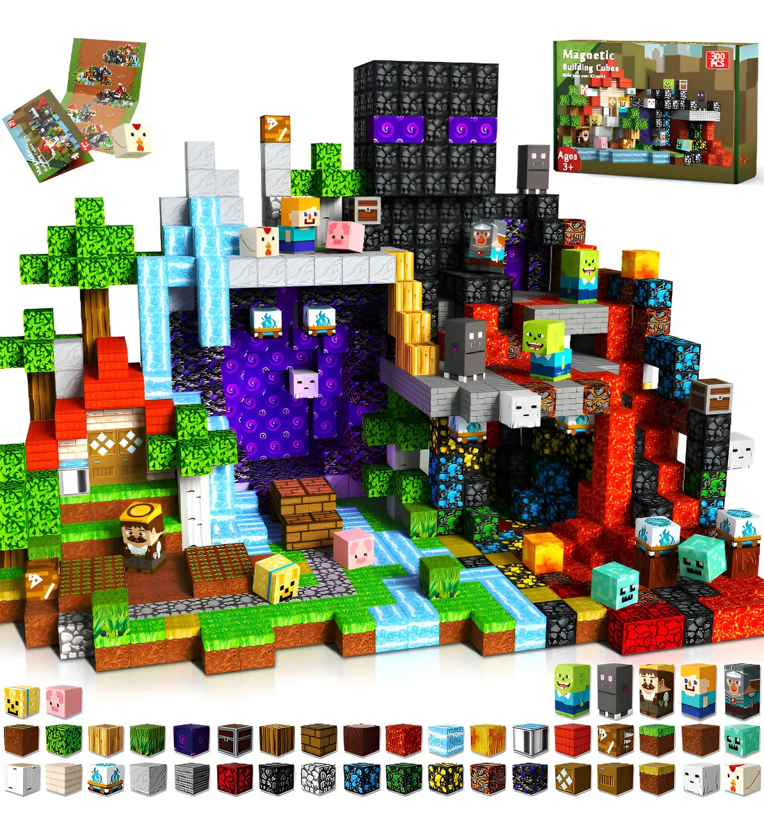 300pcs Bloques Magnéticos Imán De Cubos Construcción Niño 3+ 300 Mundo Fantástico