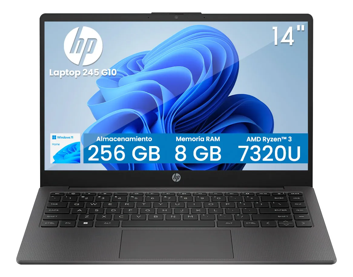 Laptop Hp 245 G10 Amd Ryzen 3 8gb 256gb Ssd W11 Bp0l4at Gris Oscuro