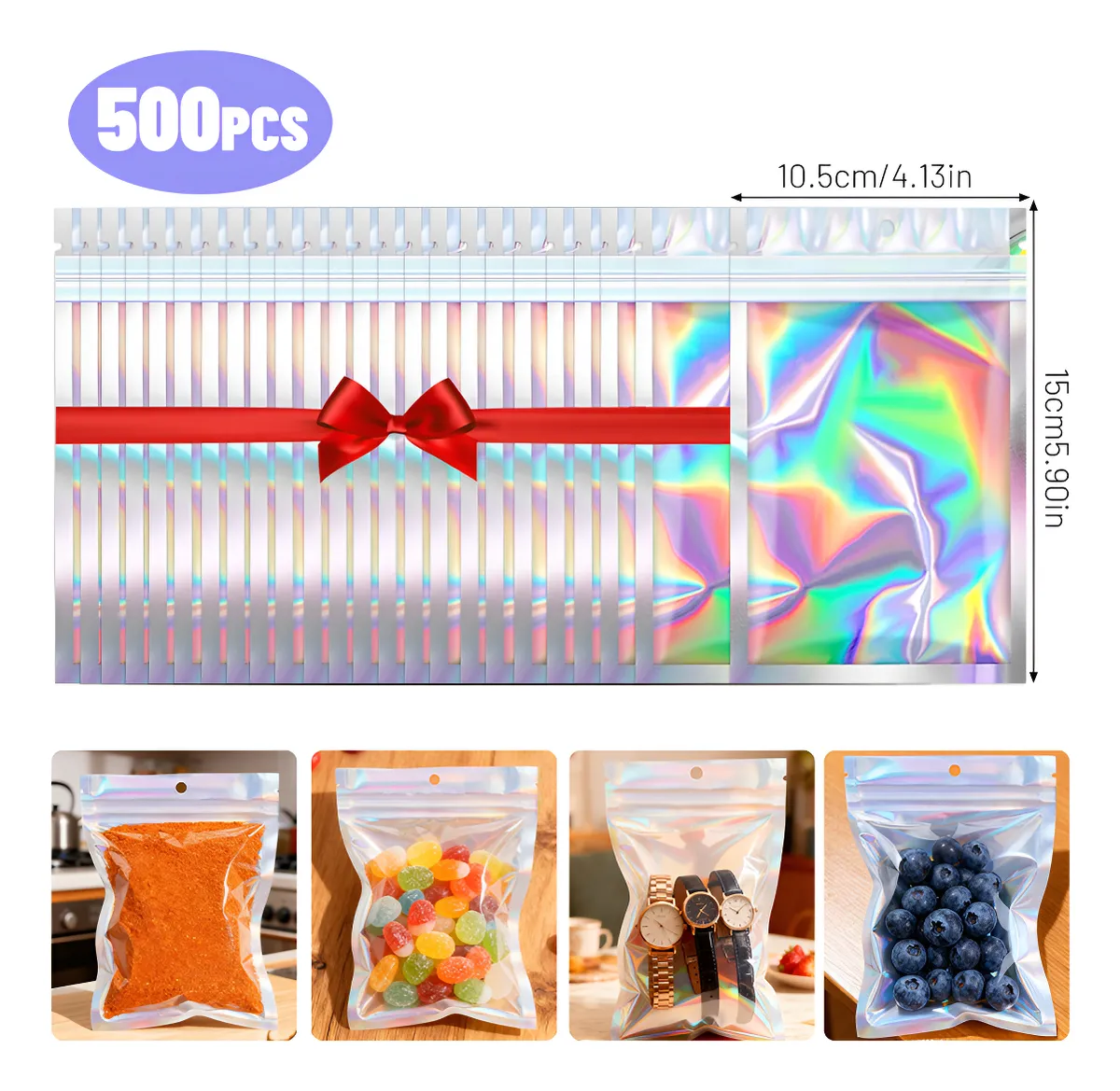 500 Pcs Bolsas Plastico Holográfica Resellable Bolsas Pouch