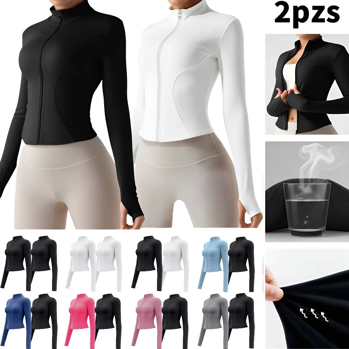 2pcs Playera Ropa Deportiva Mujer Licra Manga Secado Rápido