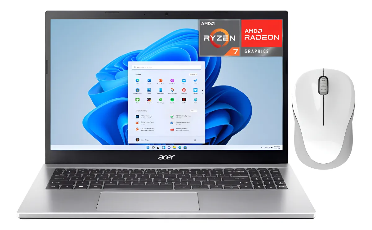 Laptop ACER Aspire 3 AMD Ryzen 7 7730U 16GB SSD 1TB 15.6” Full HD W11 Teclado Ingles Mouse DXT Ideal para Trabajo y Multitarea