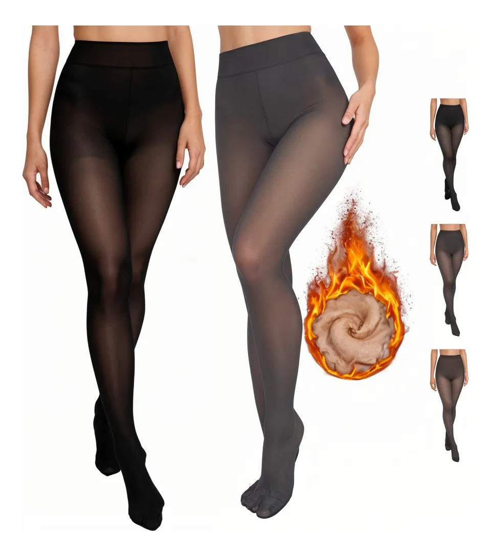 2pcs Medias Termicas Malla Afelpada Leggins Traslucida Moda