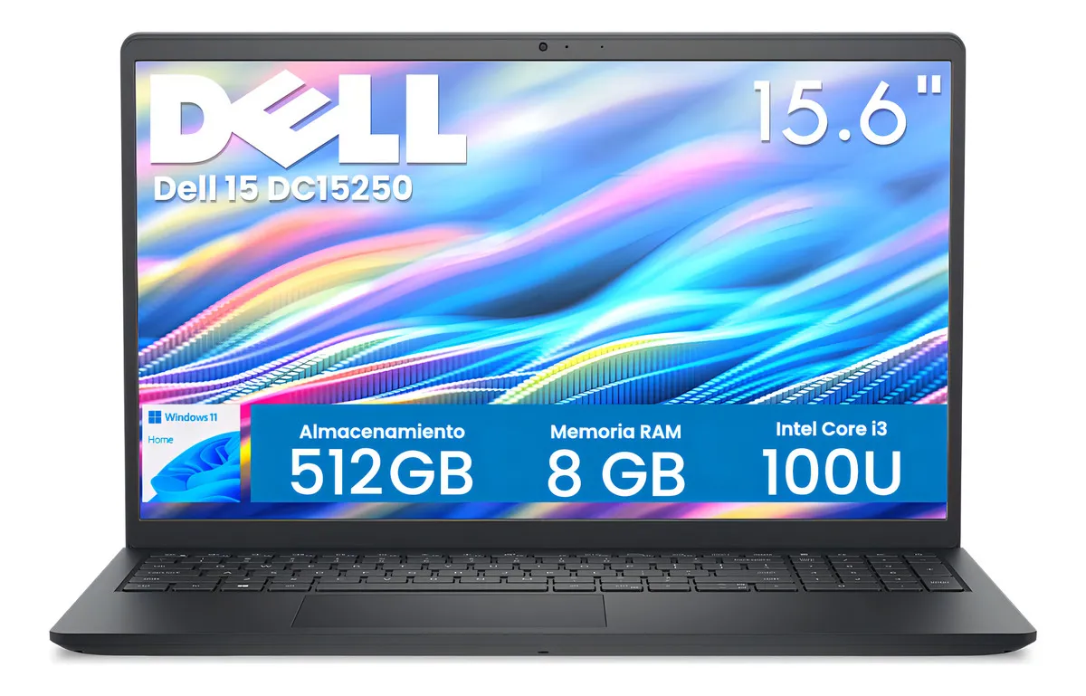 Laptop Dell 15 DC15250 Intel Core 3 8GB RAM 512GB SSD 15.6″ FHD Windows 11 Home Color Carbon Black