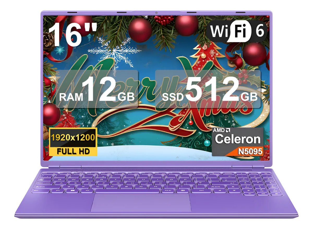 Laptop 16 Inch N5090 12gb Ram 512gb Ssd Win11pro 1200p+ratón Violeta