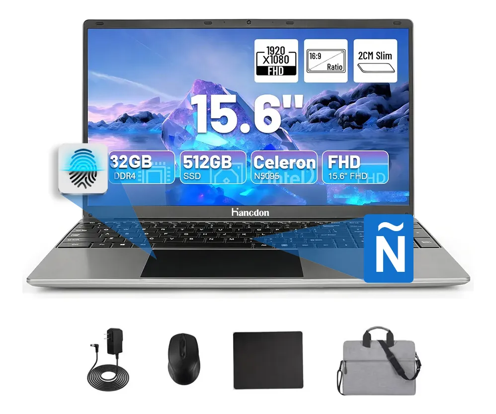 Laptop Hancdon Intel Celeron N5095 4 Núcleos 32gb Ram 512gb Ssd 15,6′ 1920x1080px Notebook Gran capacidad de memoria Computadora El mejor regalo de Navidad