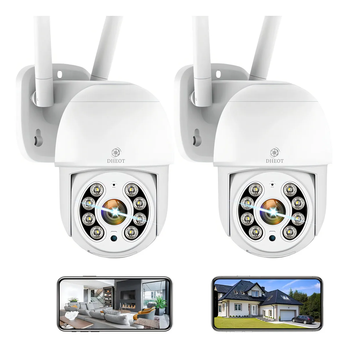 2pcs Cámaras De Seguridad Exterior Wifi Hd Ip Visión Alarma Color Blanco