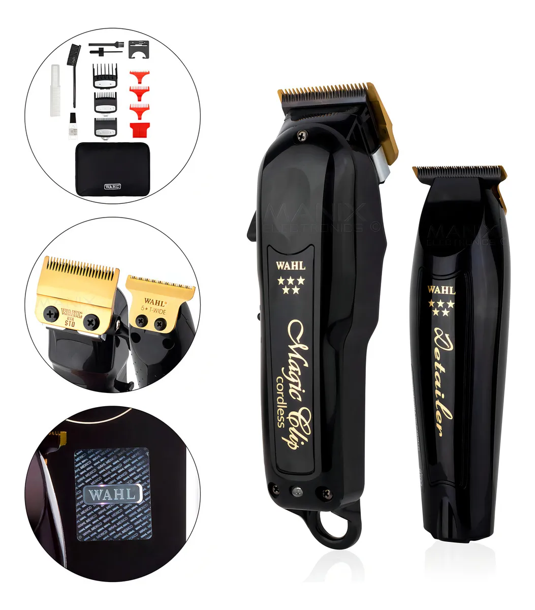 Maquinas Para Cortar Cabello Barber Combo Black Cordless Wahl Con Holograma De Autenticidad Trimmer Detailer Li + Clipper Magic Clip Para Barberías Y Estéticas
