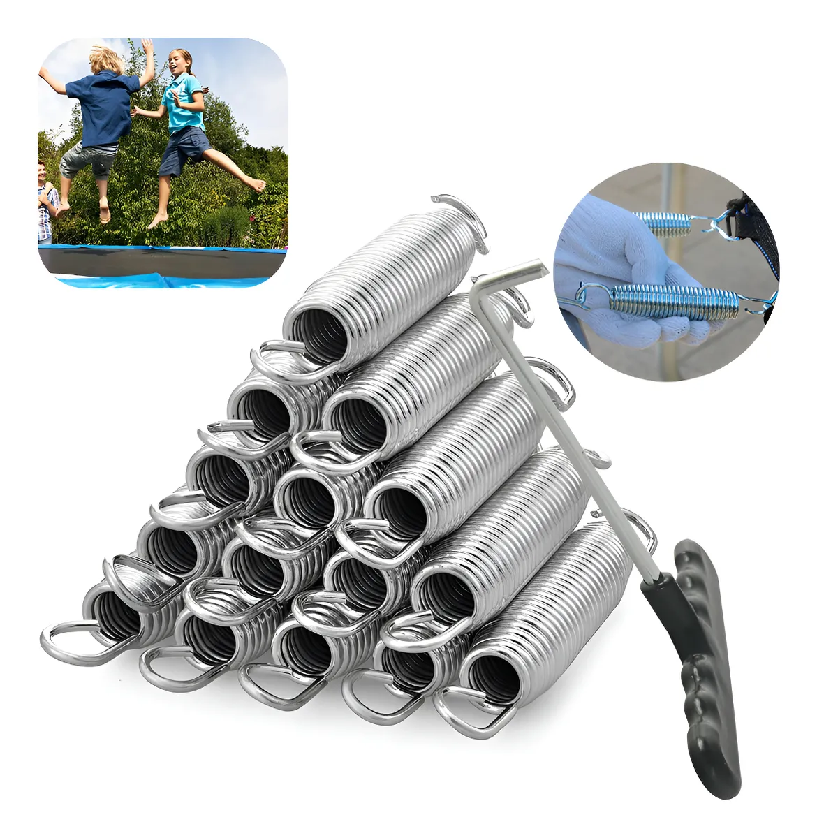 Resortes Para Trampolín-brincolin 14cm 15 Pcs Y Gancho En T