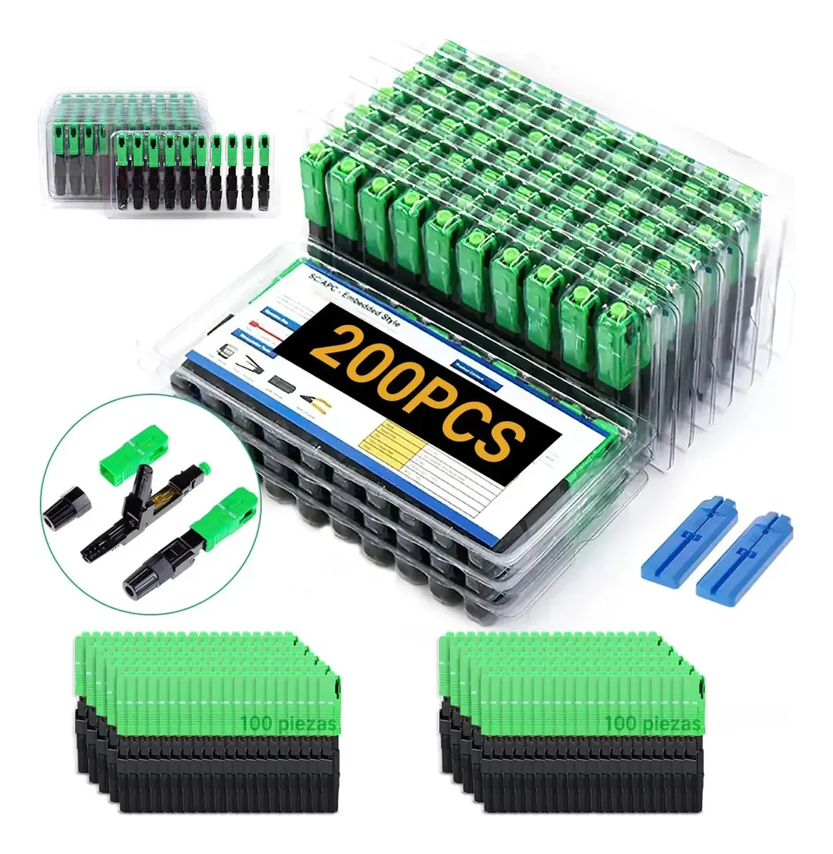 Conector Rápido De Fibra Óptica Sc Apc Para Ftth 200 Piezas