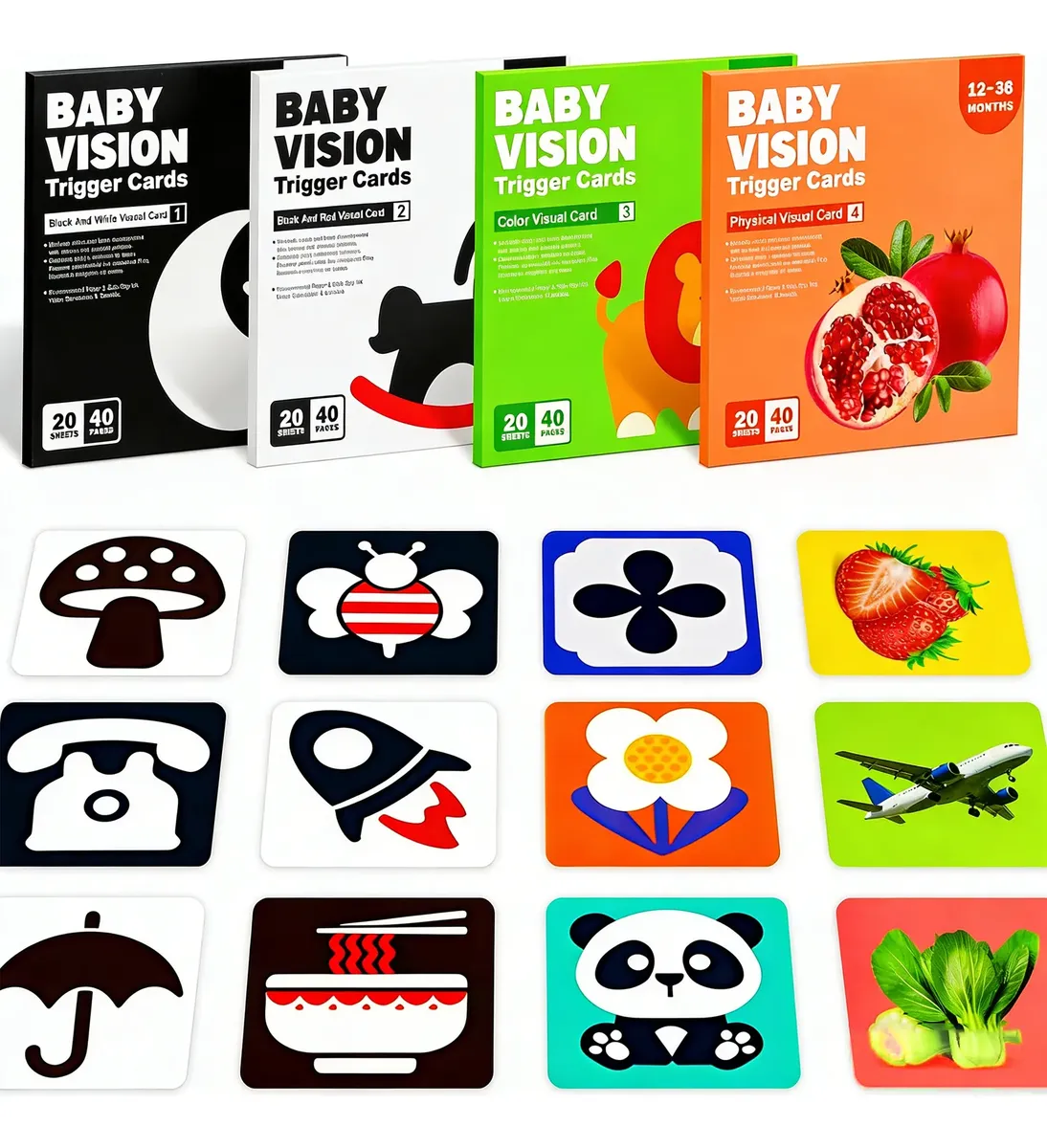 4 Juegos De Tarjetas De Estimulación Visual Para Niños 80pcs Color Mezclado