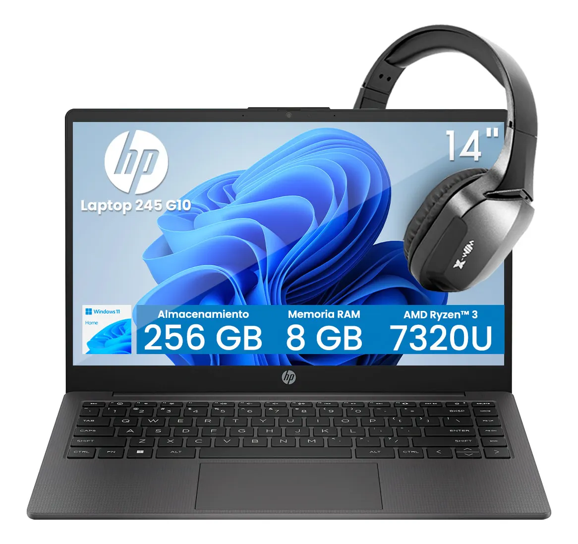 Laptop Hp 245 G10 Amd Ryzen 3 8gb 256gb Ssd W11 + Regalo Gris Oscuro
