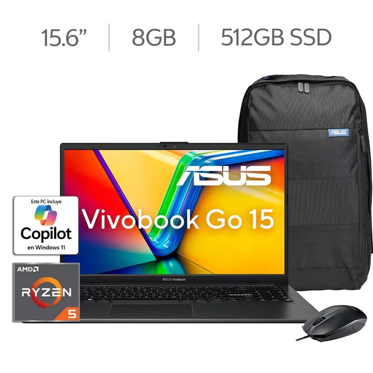 ASUS Vivobook Go Laptop 15.6″ Full HD AMD Ryzen 5 8GB 512…