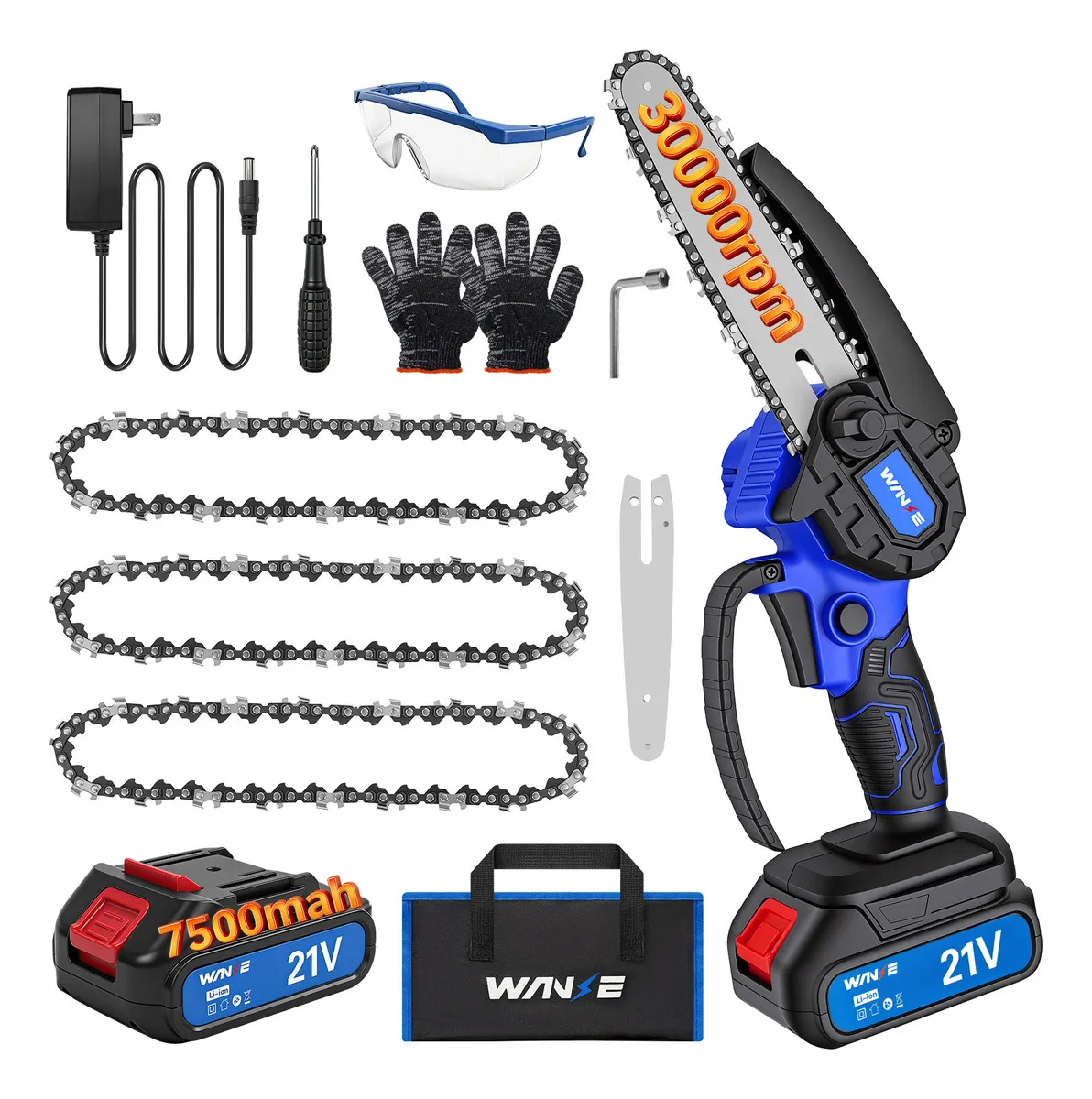 Motosierra Mini Eléctrica Inalambrica Portátil 6 Inch 800w , Moto Sierra De Mano Electrica Con 7500mah Baterías Recargable Para Poda De Ramas, Césped, Bricolaje, Etc., Con Proteccione