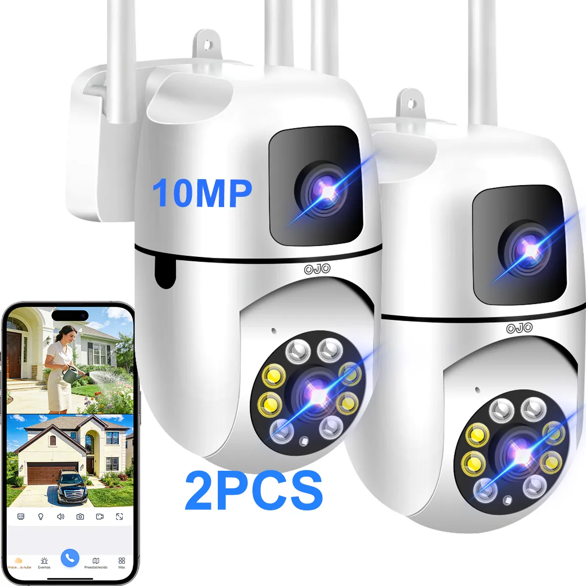 Ojo® 2pcs Doble Lente 10mp Cámara De Seguridad Audio