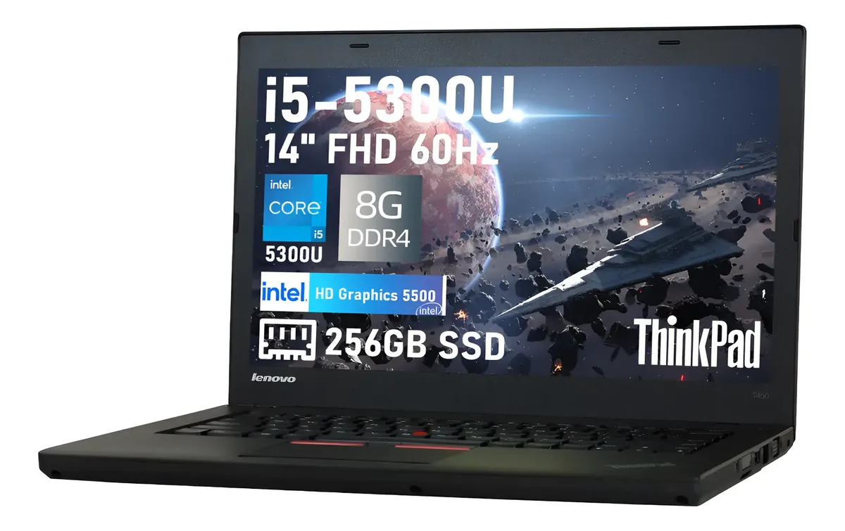 Lenovo Thinkpad T450 Core I5-5300u 8gb Ram, 256gb Ssd Laptop Negro (Reacondicionado)