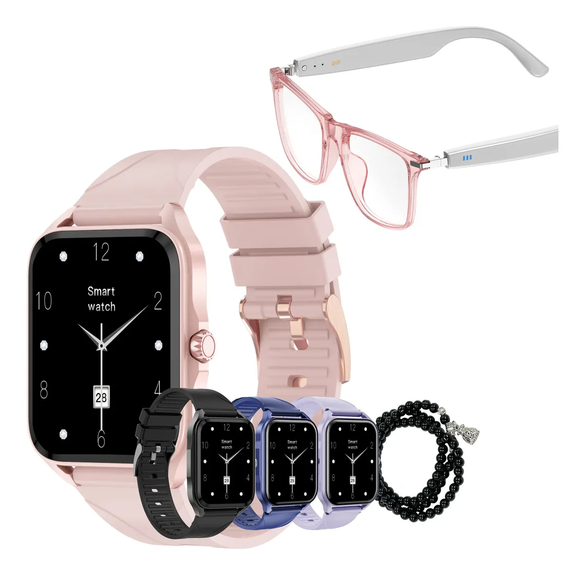 Smartwatch Reloj Inteligente G-tide Q1,ip68,admite Recepción De Mensajes Y Llamadas;gafas Inteligentes Bv01 Uv400 Protección Uv,llamadas Hd. Rosa Milanese