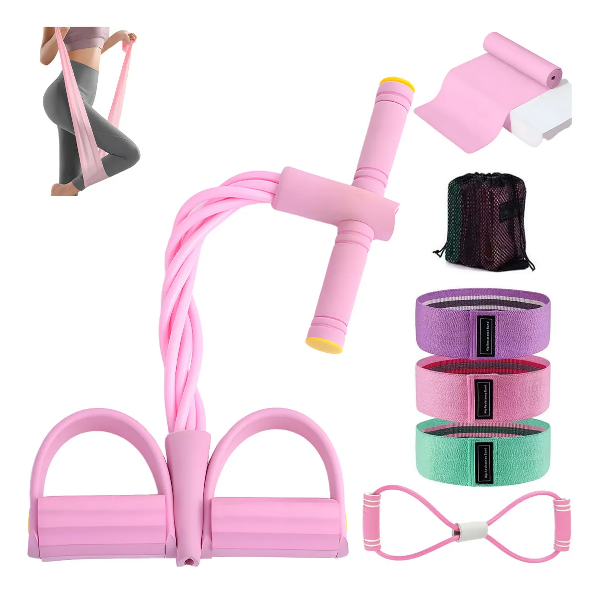 6pcs Bandas Elásticas Ligas Resistencia Fitness Yoga Color Rosa