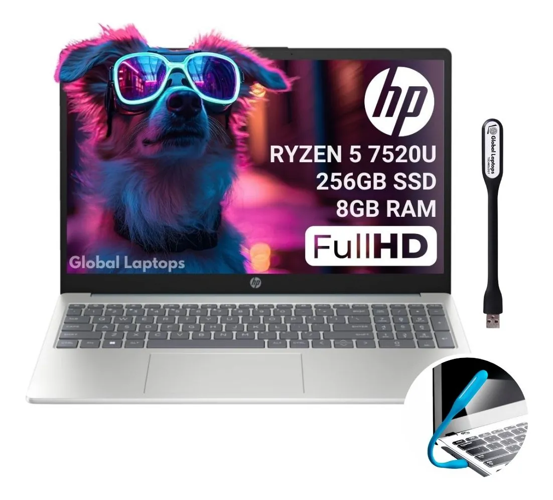 HP Blue Ryzen 5 7520U 8 GB de RAM Ddr5 256 GB Ssd Pantalla 15.6 FHD 1920 px x 1080 px Amd Radeon Graphics incluye Windows 11 Instalado Laptop 15-fc0037 Con Regalo